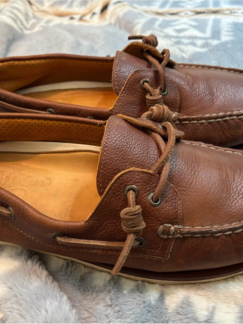 Sperry top sider Brown Leather Moc Toe Boat Shoes 13w slides slip on